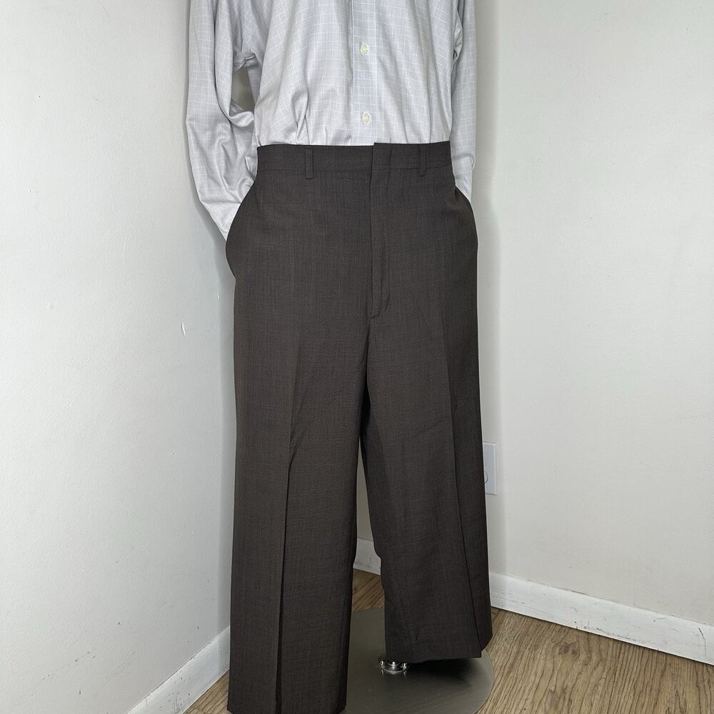 1960s 70s Haggar Mens 39x25 Dress Pants Brown Wool Flat Straight Slacks Trousers